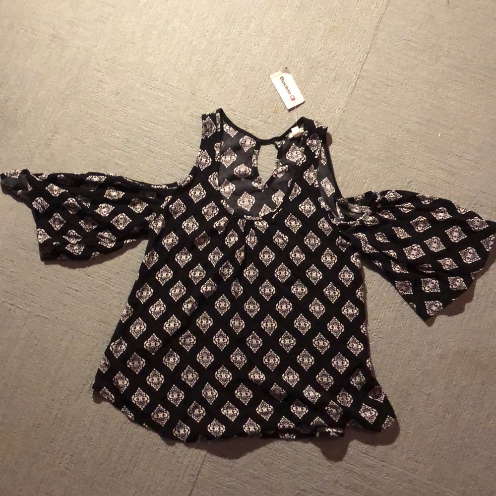 Black and white cold shoulder top